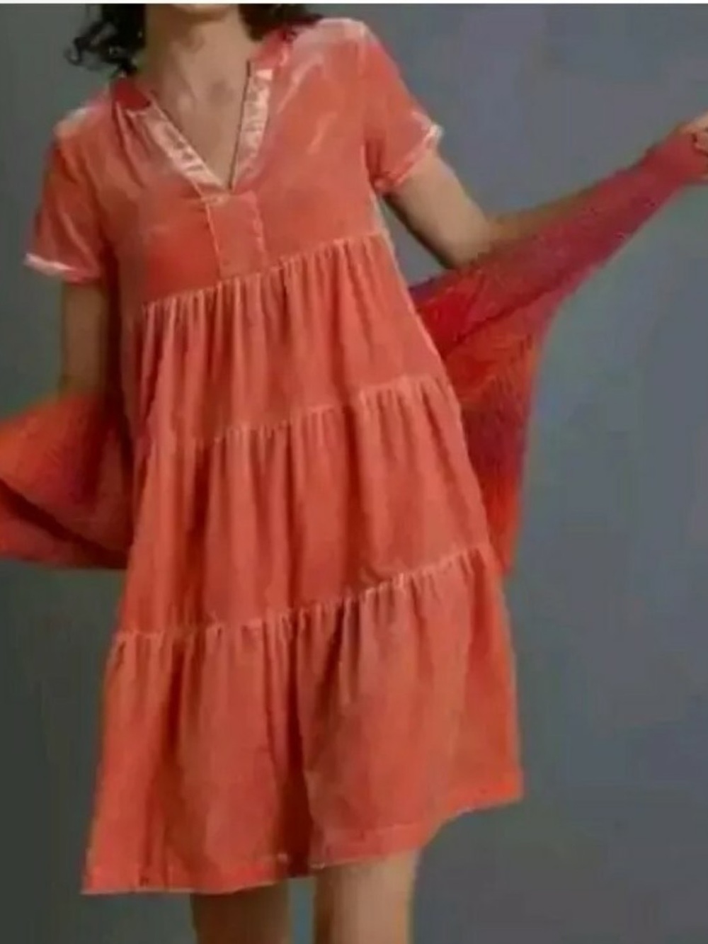 Maeve Coral Velvet Tiered Tunic Dress